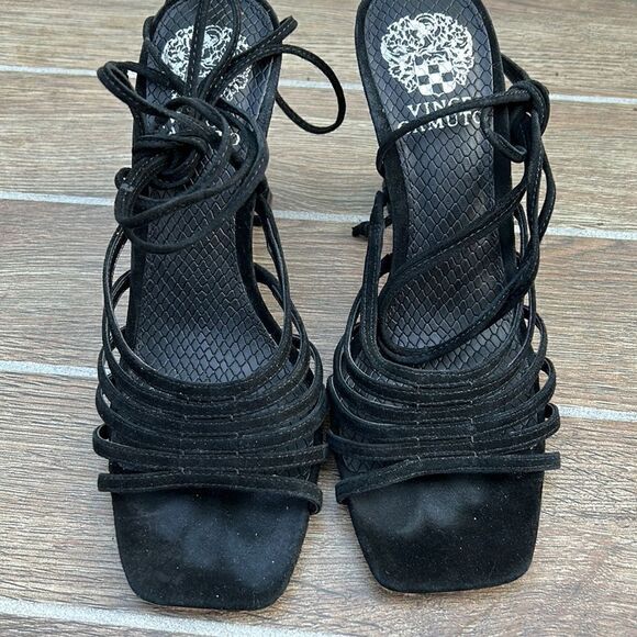 Vince Camuto‎ black suede Roselian ankle wrap heels sandals size 7 - Picture 2 of 7